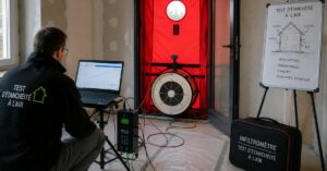 Test d’étanchéité à l’air dans une maison en rénovation énergétique