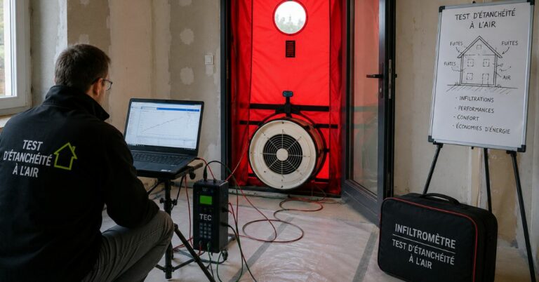 Test d’étanchéité à l’air dans une maison en rénovation énergétique